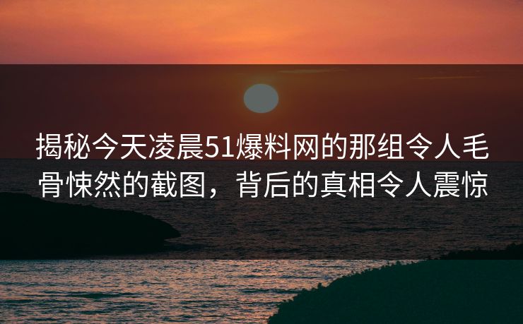 揭秘今天凌晨51爆料网的那组令人毛骨悚然的截图，背后的真相令人震惊