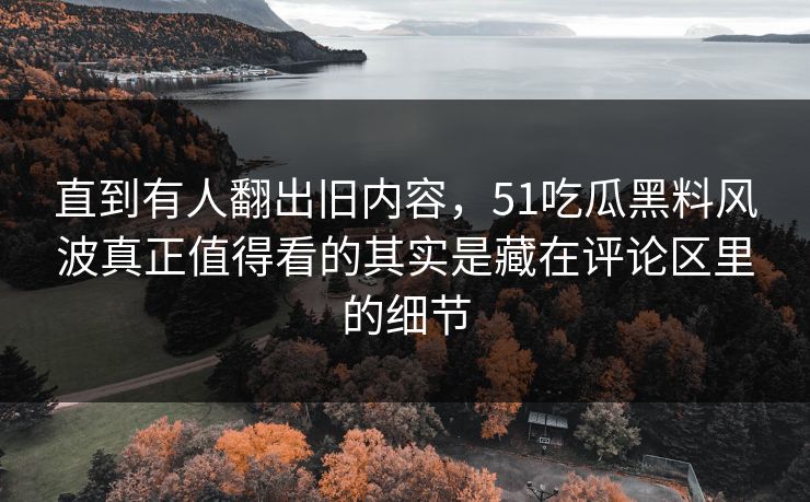 直到有人翻出旧内容，51吃瓜黑料风波真正值得看的其实是藏在评论区里的细节